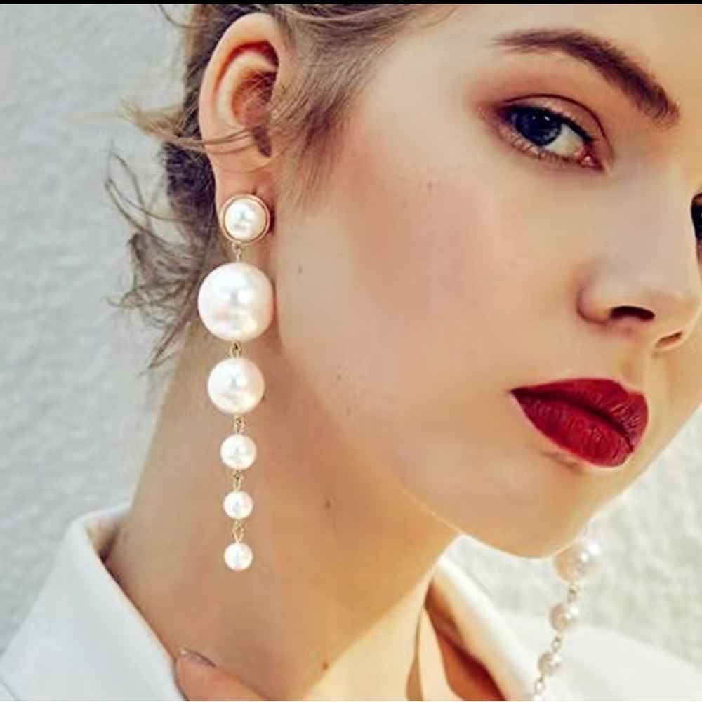 Elegant Pearl Drop Earrings - Picture 5 of 16